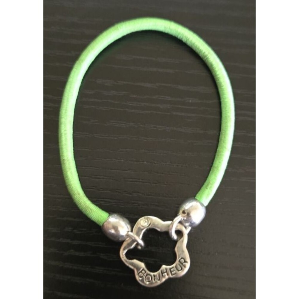 Bonheur Happiness Green Elastic Cord Bracelet 6.5" Beaded Stretch
